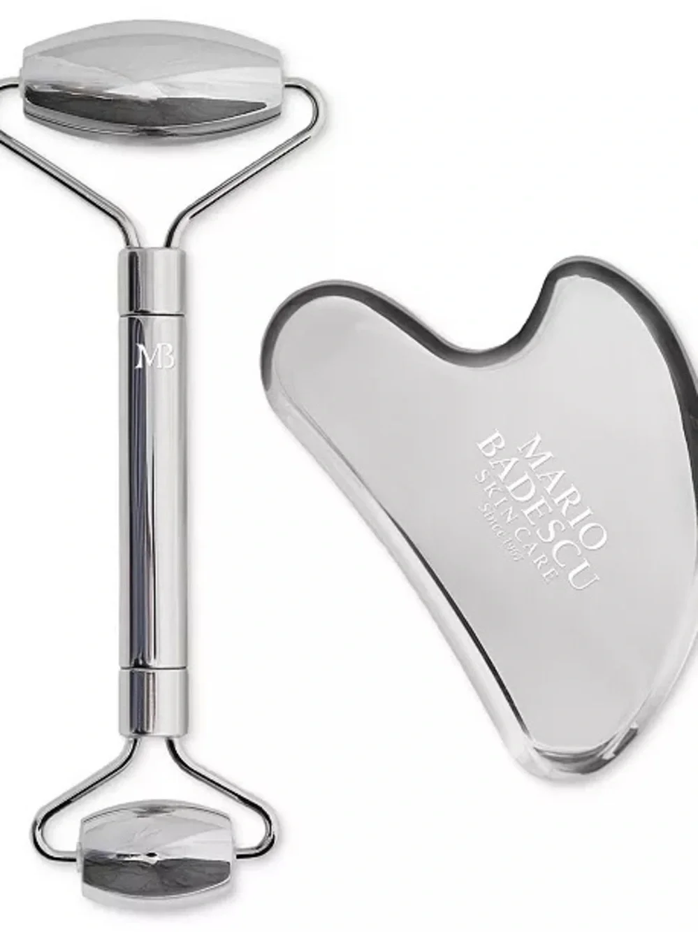 Mario Badescu Stainless Steel Facial Roller & Gua Sha Set - Silver